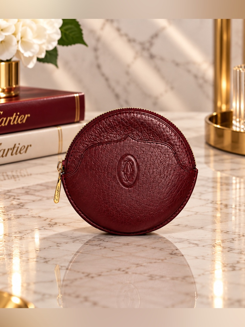 Cartier Must de Cartier Bordeaux Leather Coin Pouch – Full Inclusion